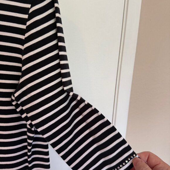 Christine Alexander Black & White Stripe Top w/ Swarovski Crystals – Size L – NW - Picture 3 of 12